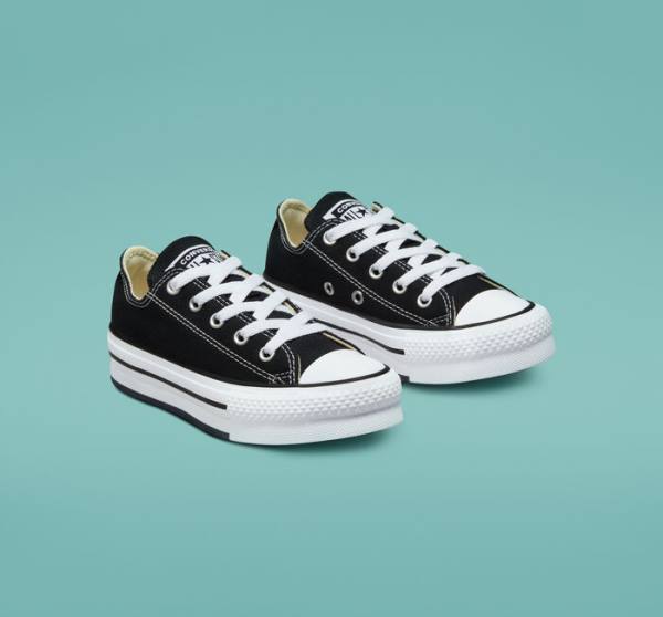 Zapatillas Bajas Converse Chuck Taylor All Star Lift Plataforma Negras Blancas | CV-489WTB