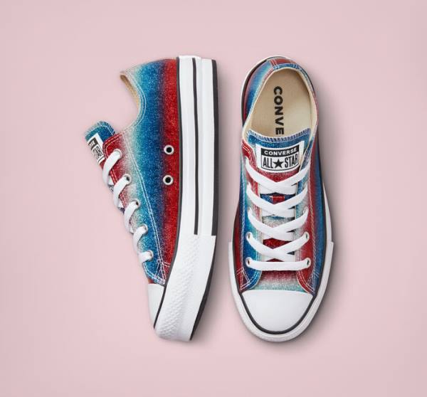 Zapatillas Bajas Converse Chuck Taylor All Star Lift Plataforma Glitter Drip Azules Blancas Rojas | CV-492WPQ