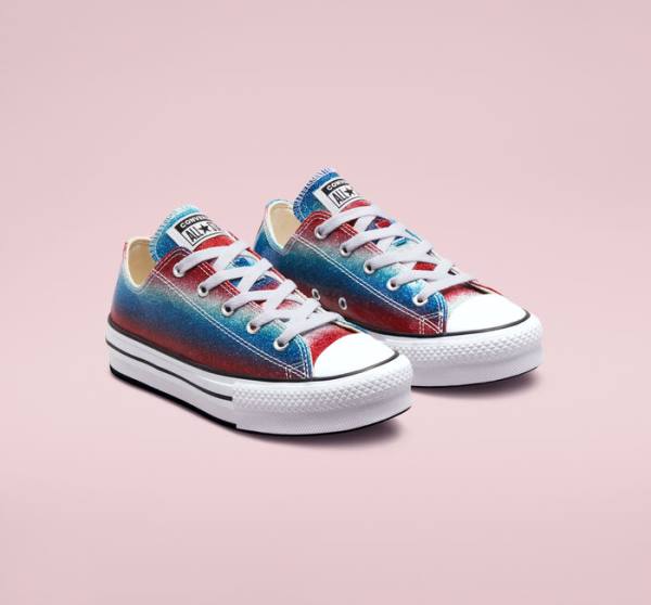 Zapatillas Bajas Converse Chuck Taylor All Star Lift Plataforma Glitter Drip Azules Blancas Rojas | CV-492WPQ