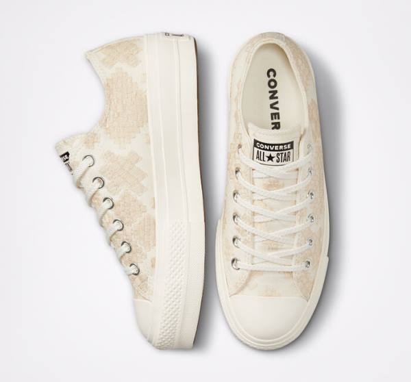 Zapatillas Bajas Converse Chuck Taylor All Star Lift Plataforma Tonal Embroidery Blancas | CV-531ZIY