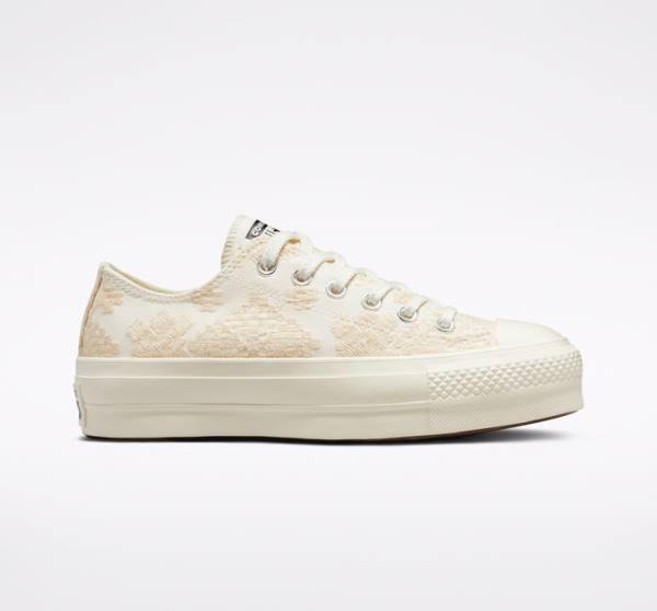 Zapatillas Bajas Converse Chuck Taylor All Star Lift Plataforma Tonal Embroidery Blancas | CV-531ZIY