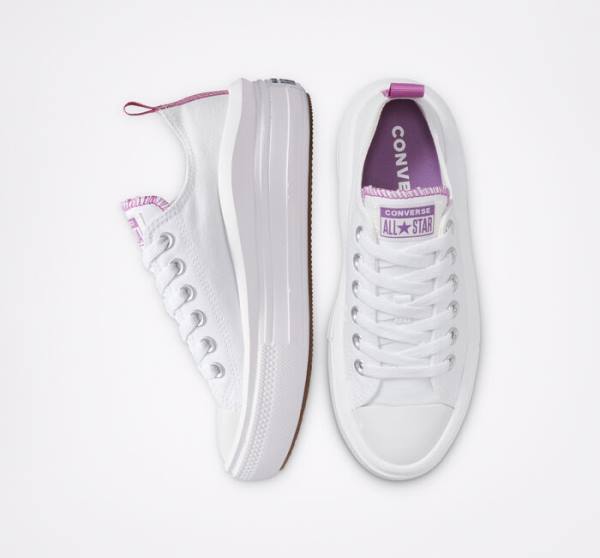 Zapatillas Bajas Converse Chuck Taylor All Star Move Plataforma Blancas Moradas Blancas | CV-547VRM