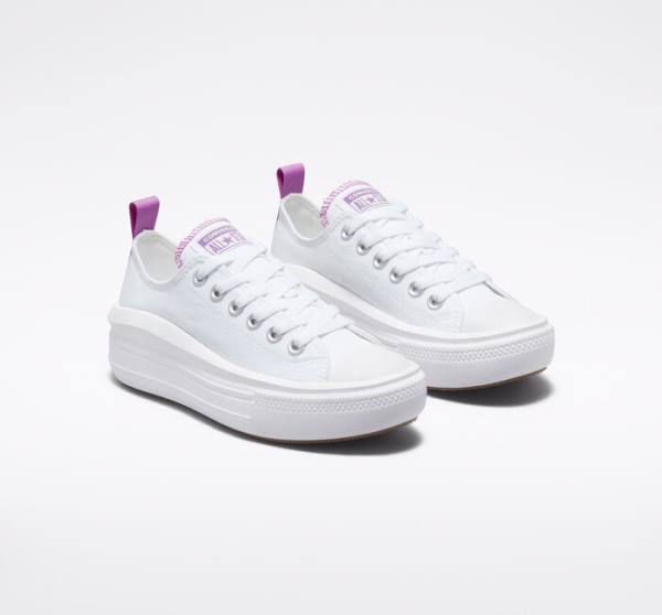 Zapatillas Bajas Converse Chuck Taylor All Star Move Plataforma Blancas Moradas Blancas | CV-547VRM