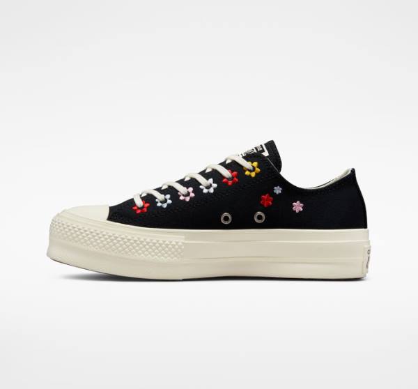 Zapatillas Bajas Converse Chuck Taylor All Star Lift Plataforma Floral Embroidery Negras Multicolor | CV-619XVC