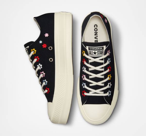 Zapatillas Bajas Converse Chuck Taylor All Star Lift Plataforma Floral Embroidery Negras Multicolor | CV-619XVC