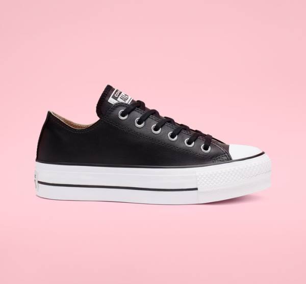 Zapatillas Bajas Converse Chuck Taylor All Star Lift Plataforma Cuero Negras Blancas | CV-749RHS