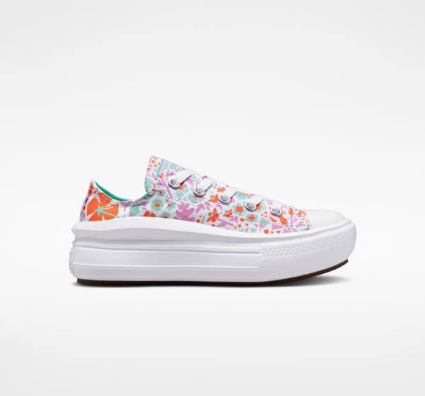 Zapatillas Bajas Converse Chuck Taylor All Star Move Plataforma Paper Floral Blancas Verde Menta | CV-923SPN