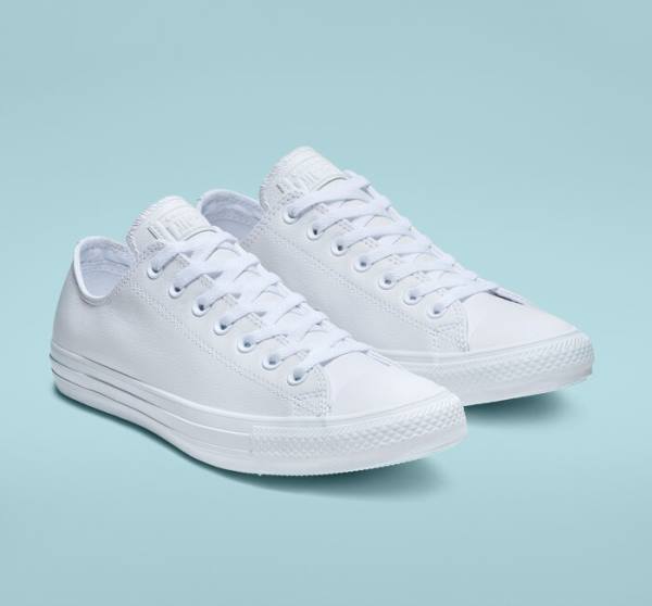 Zapatillas Bajas Converse Chuck Taylor All Star Cuero All White Blancas | CV-934ETL