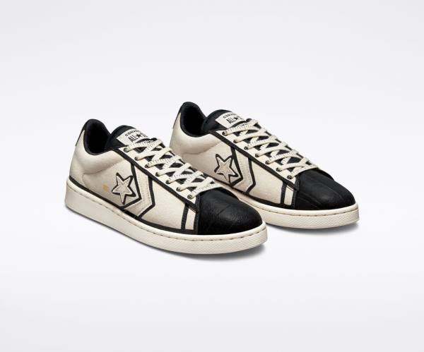 Zapatillas Bajas Converse Joshua Vides Pro Cuero Beige Blancas Negras | CV-475TBJ