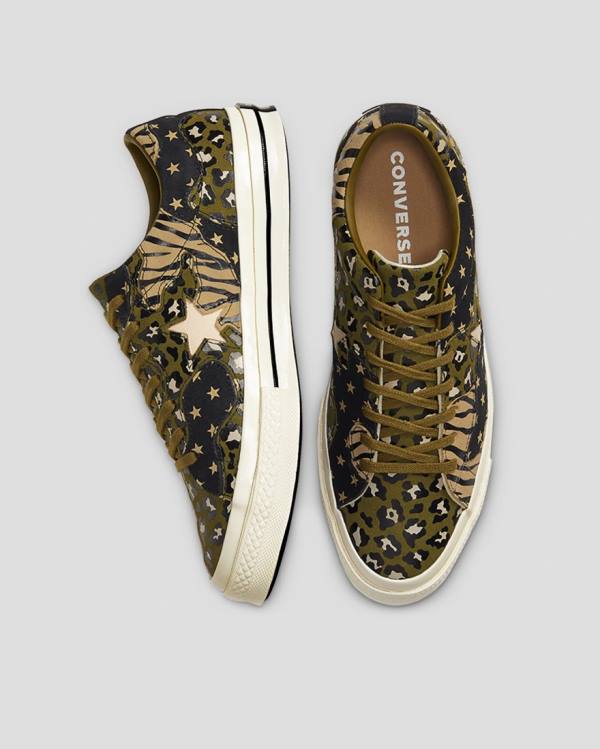 Zapatillas Bajas Converse One Star Archive Print Mix Verde Oliva Leopardo | CV-271NEK