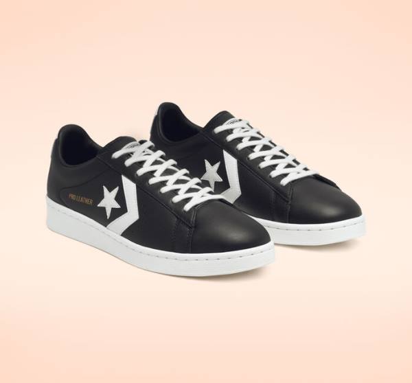 Zapatillas Bajas Converse Pro Cuero Negras Blancas | CV-486SER