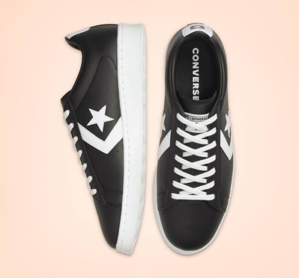 Zapatillas Bajas Converse Pro Cuero Negras Blancas | CV-945BEW